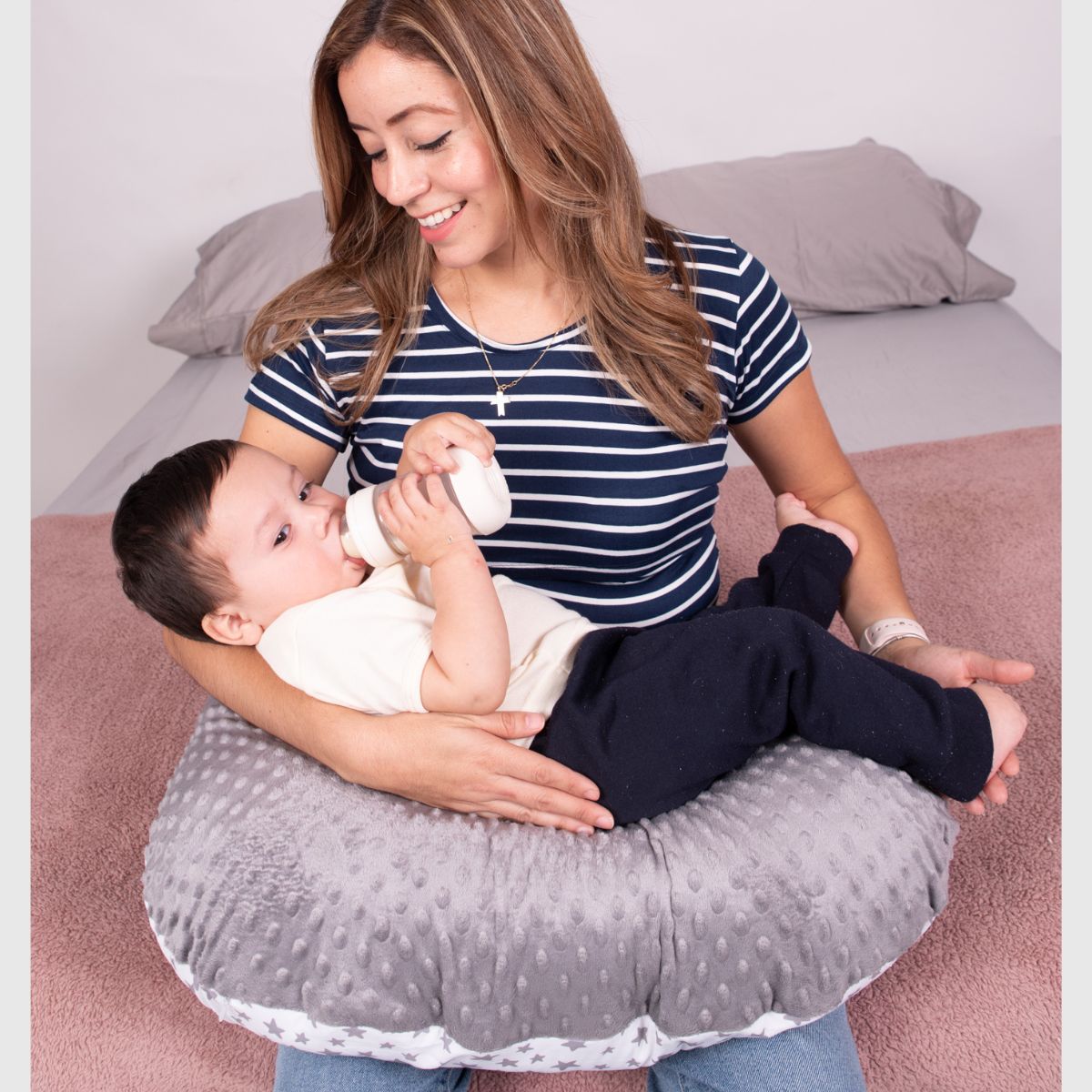 Foto 8 | Mae Baby Blusas De Maternidad Y Lactancia Mujer Playeras De Manga Corta Ropa Suave Embarazada(rayas Azul Marino B