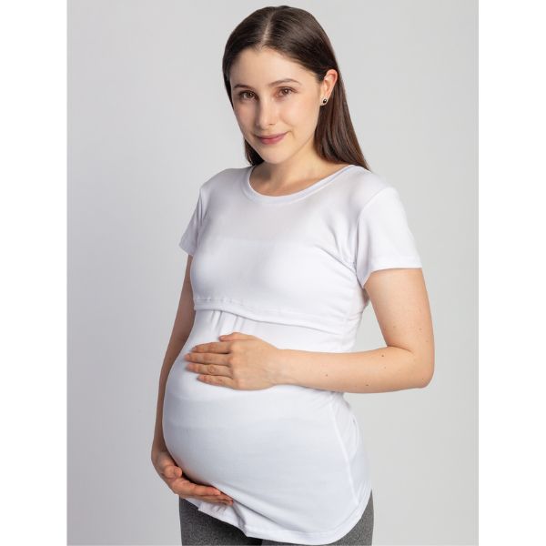 Foto 2 | Mae Baby Blusas De Maternidad Y Lactancia Mujer Playeras De Manga Corta Ropa Moda Suave Embarazada Camisetas (blanc