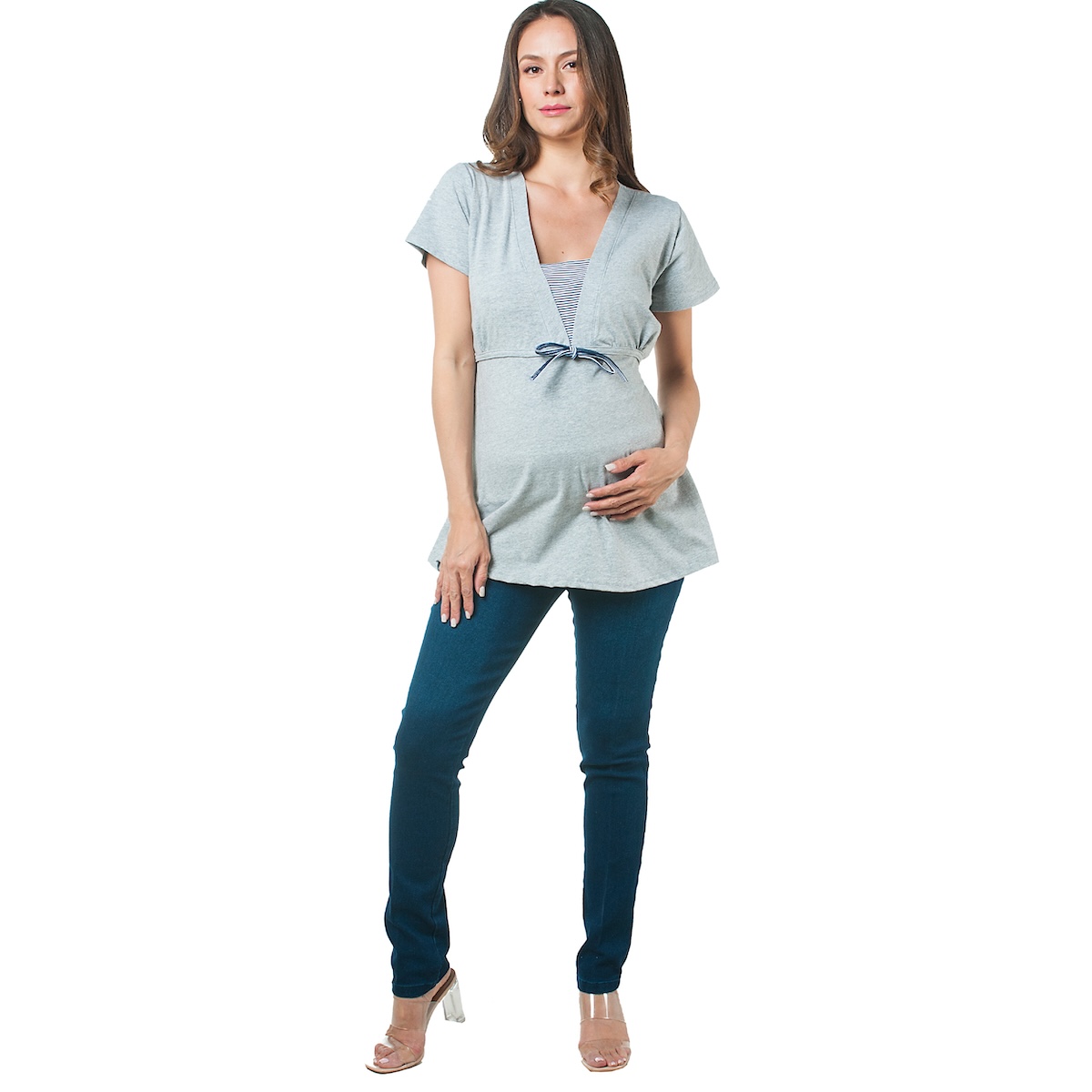 Foto 2 pulgar | Playera de Maternidad Gris con Detalle para Mujer