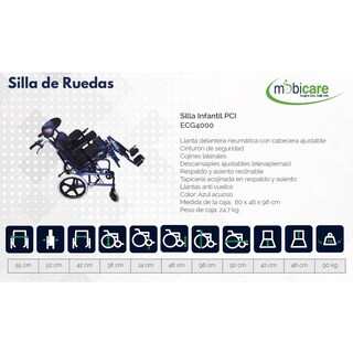 Foto 2 | Silla de Ruedas Infantil Pci Mobicare ECG4000 color Azul