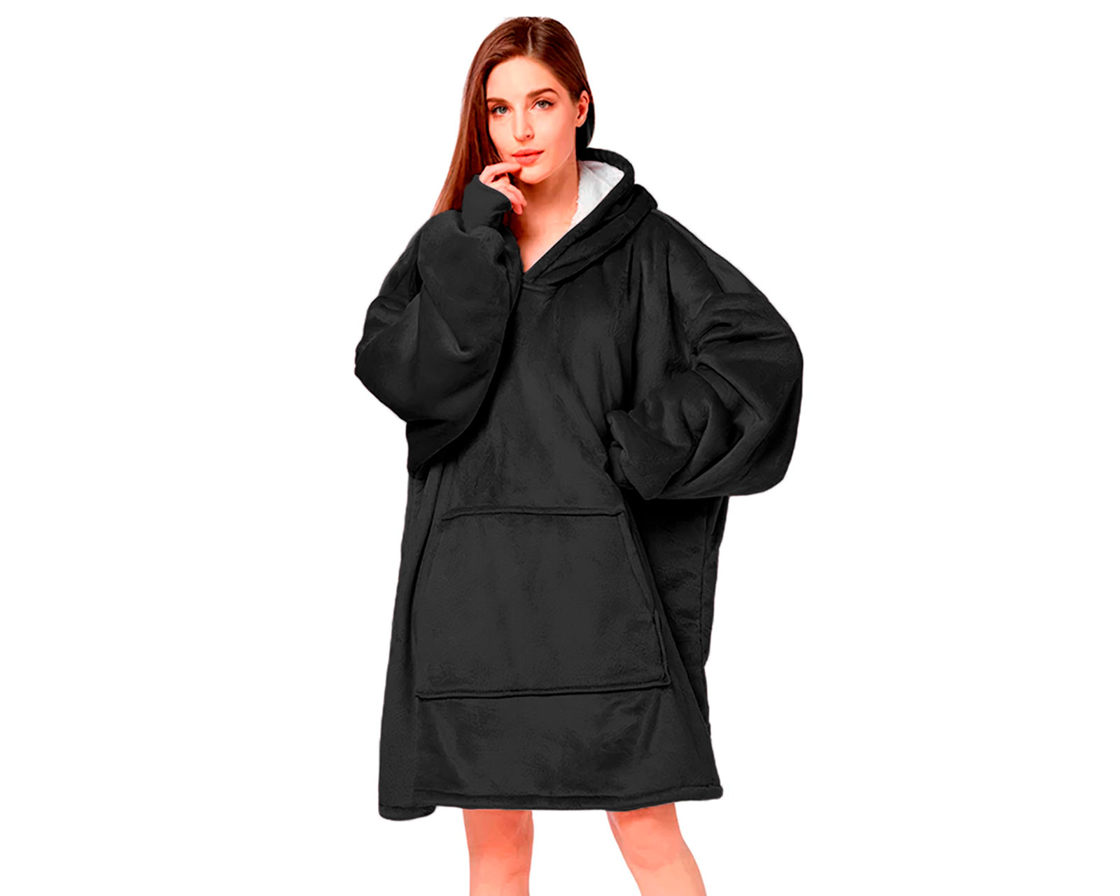 Sudadera Cobija De Manta Térmica Con Capucha ,mangas Y Bolsillo Ligera Negra Unisex Bluelander