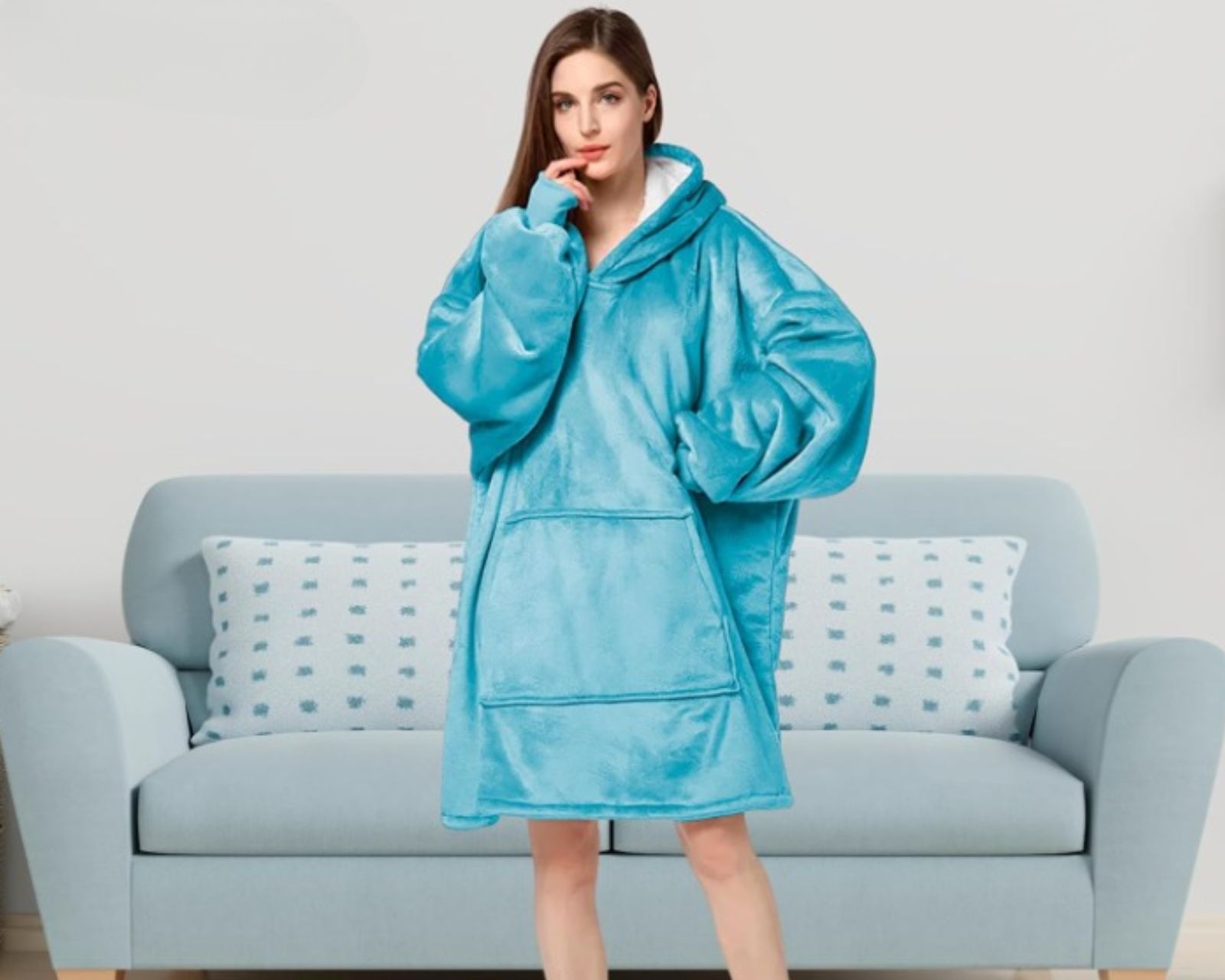 Foto 4 | Sudadera Cobija Manta Con Borrega Unitalla Térmica Azul Bluelander