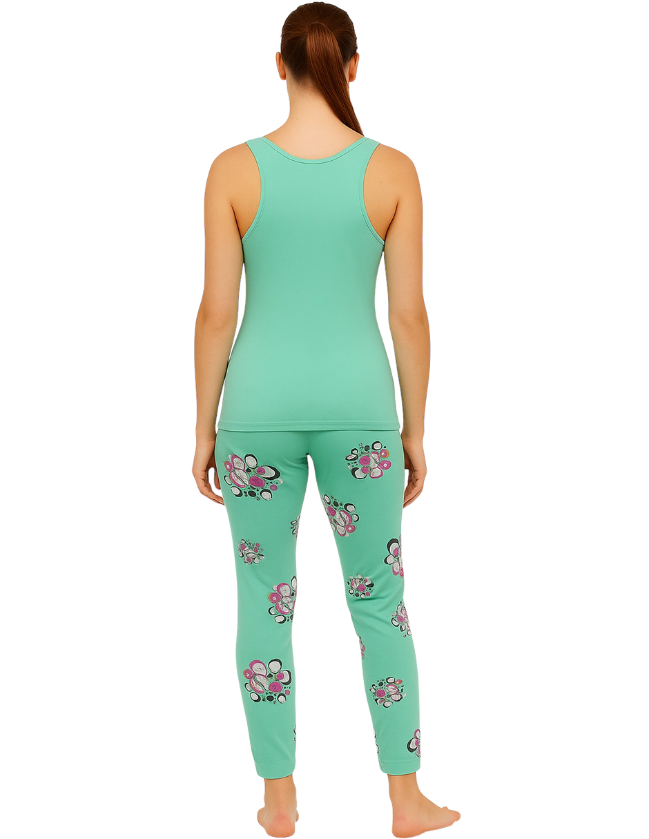 Foto 3 pulgar | Pijama para Mujer Set de Camiseta y Capri Verde