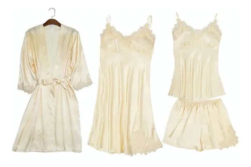 Foto 1 | Venta Internacional - Pijama de Seda para Mujer Set 4 Piezas Color Beige