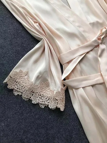 Foto 4 pulgar | Venta Internacional - Pijama de Seda para Mujer Set 4 Piezas Color Beige