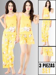 Foto 2 | Set de Pijama Pij-084 Amarillo para Mujer 3 Piezas
