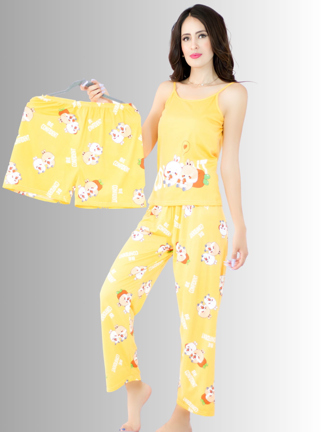 Foto 4 pulgar | Set de Pijama Pij-084 Amarillo para Mujer 3 Piezas