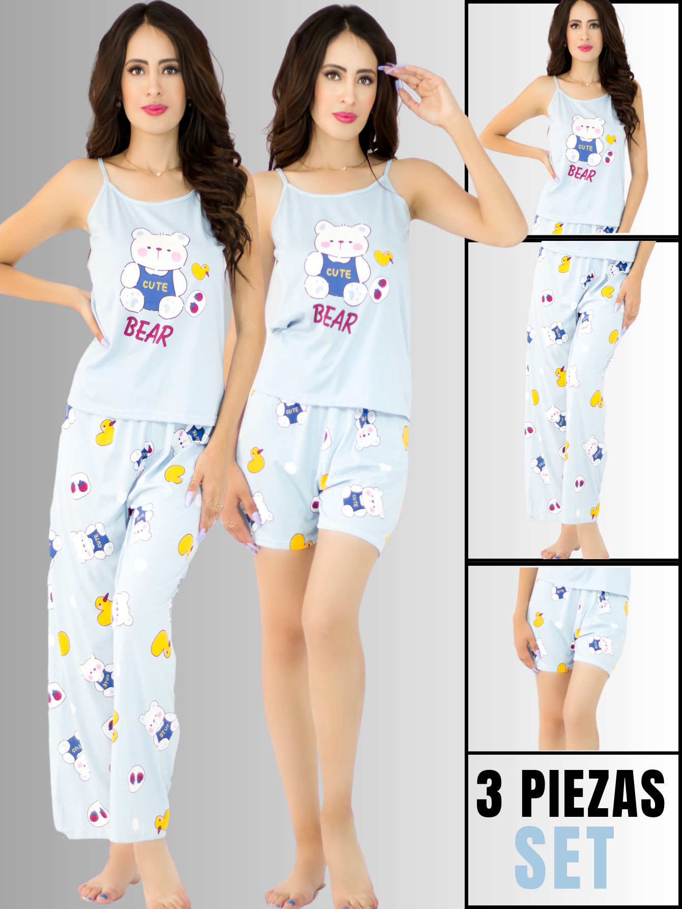 Foto 4 pulgar | Set de Pijama Azul para Mujer Pantalón/ Short/ Blusa
