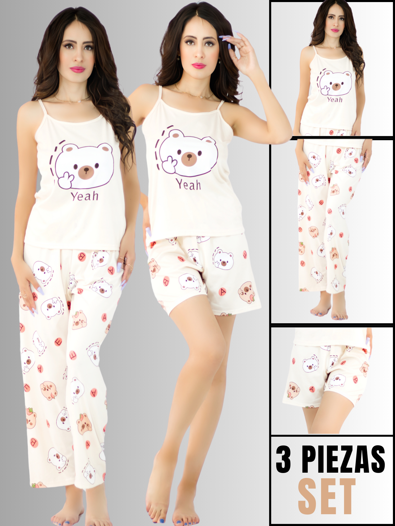 Foto 3 pulgar | Set de Pijama de 3 Piezas Pantalón Short y Blusa para Mujer Pij-084 Diseño Único