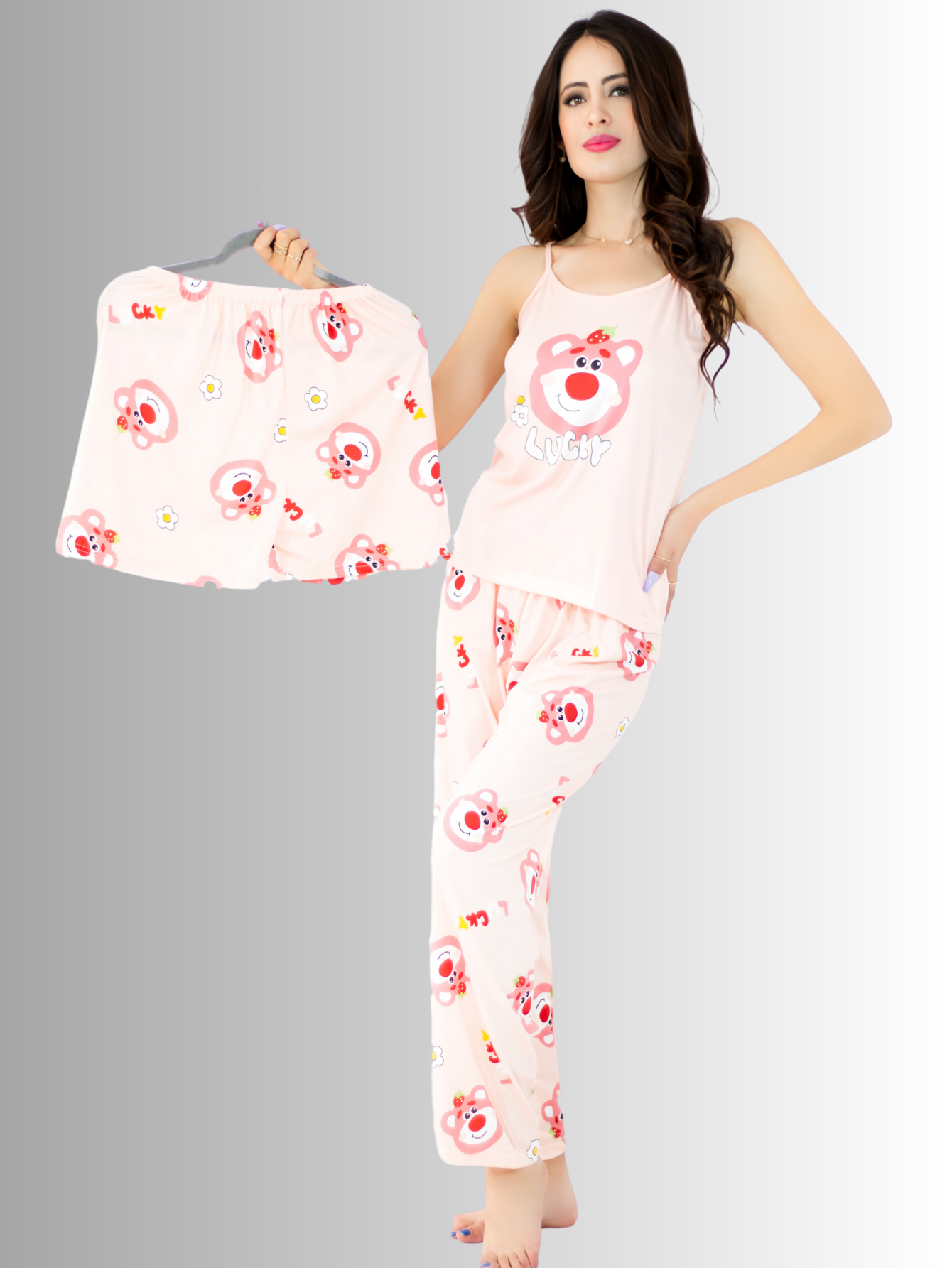 Foto 3 | Set De Pijama De 3 Piezas Pantalón/Short/Blusa Pij-084 Diseño Único para Mujer