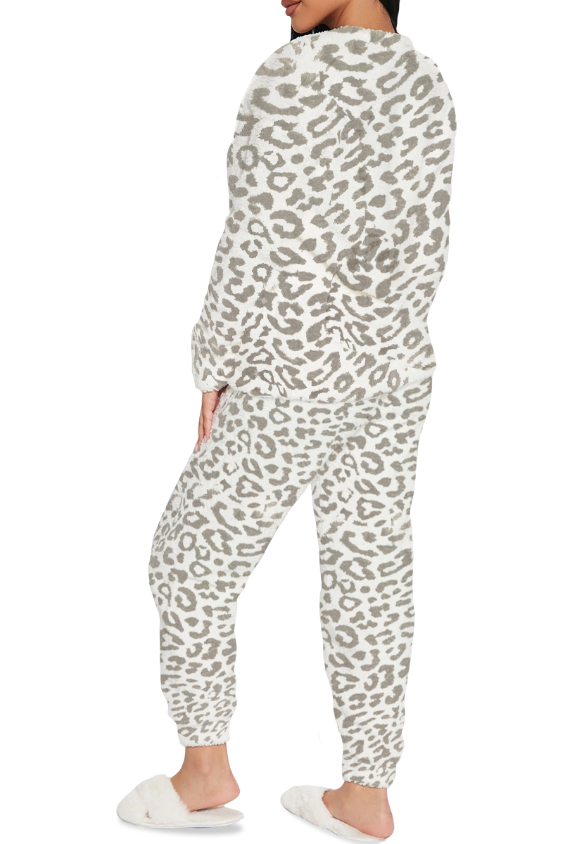 Foto 4 pulgar | Pijama Para Mujer Shendy Vendy Conjunto 2 Piezas Elegante Invierno Afelpado Beige Leopardo Grande