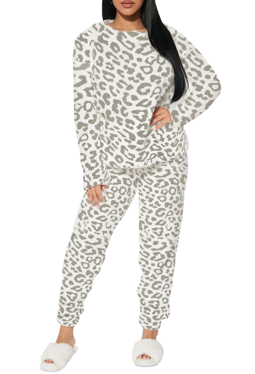 Foto 5 pulgar | Pijama Para Mujer Shendy Vendy Conjunto 2 Piezas Elegante Invierno Afelpado Beige Leopardo Grande