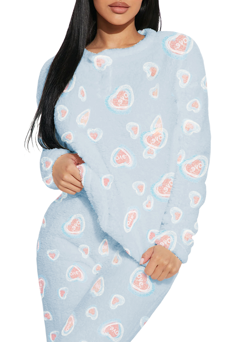 Foto 2 pulgar | Pijama Para Mujer Shendy Vendy Conjunto 2 Piezas Elegante Invierno Afelpado Azul Corazón Chica