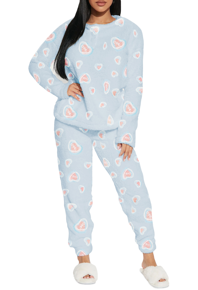 Foto 3 pulgar | Pijama Para Mujer Shendy Vendy Conjunto 2 Piezas Elegante Invierno Afelpado Azul Corazón Chica