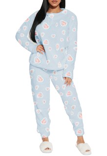 Foto 2 | Pijama Para Mujer Shendy Vendy Conjunto 2 Piezas Elegante Invierno Afelpado Azul Corazón Chica