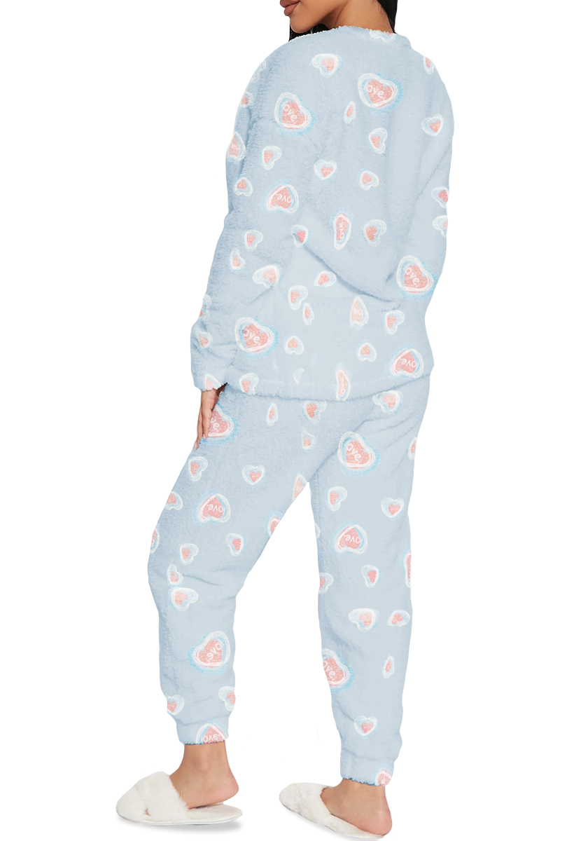 Foto 4 pulgar | Pijama Para Mujer Shendy Vendy Conjunto 2 Piezas Elegante Invierno Afelpado Azul Corazón Chica