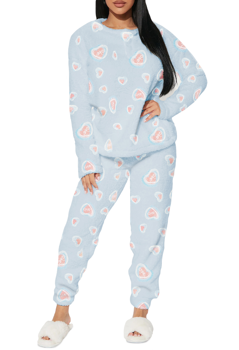 Foto 4 | Pijama Para Mujer Shendy Vendy Conjunto 2 Piezas Elegante Invierno Afelpado Azul Corazón Chica
