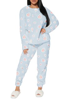 Foto 4 | Pijama Para Mujer Shendy Vendy Conjunto 2 Piezas Elegante Invierno Afelpado Azul Corazón Chica