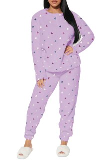 Foto 4 | Pijama Para Mujer Shendy Vendy Conjunto 2 Piezas Elegante Invierno Afelpado Lila Corazón Extra Grande