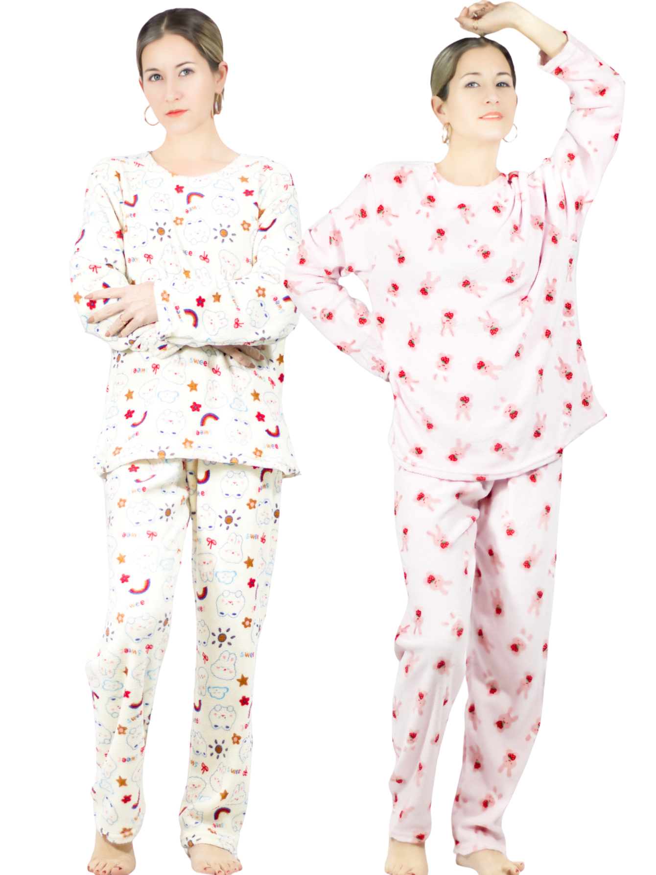 Set De 2 Pijamas Afelpadas Mujer Polar Pantalón Pij-035-d54/55 Sudadera Ropa Invierno