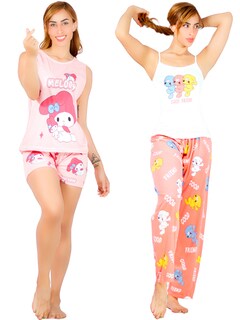 Foto 1 | Set De 2 Pijama De Short Y Pants Mujer Ropa De Dormir Pij-085-086 D7/d8 Aesthetic