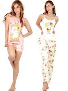Foto 1 | Set De 2 Pijama De Short Y Pants Mujer Ropa De Dormir Pij-085-086 D4/d3 Aesthetic