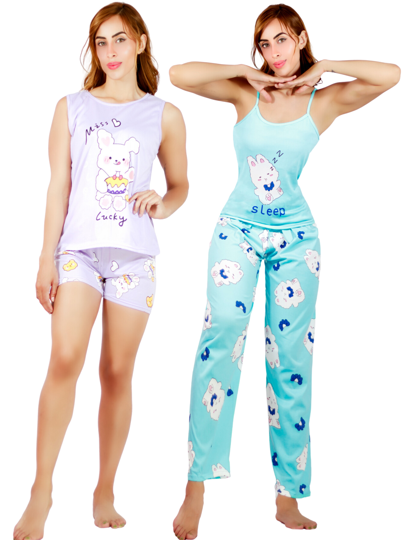 Set De 2 Pijama De Short Y Pants Mujer Ropa De Dormir Pij-085-086 D1/d2 Aesthetic