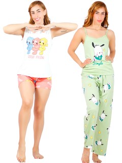 Foto 1 | Set De 2 Pijama De Short Y Pants Mujer Ropa De Dormir Pij-085-086 D9/d10 Aesthetic
