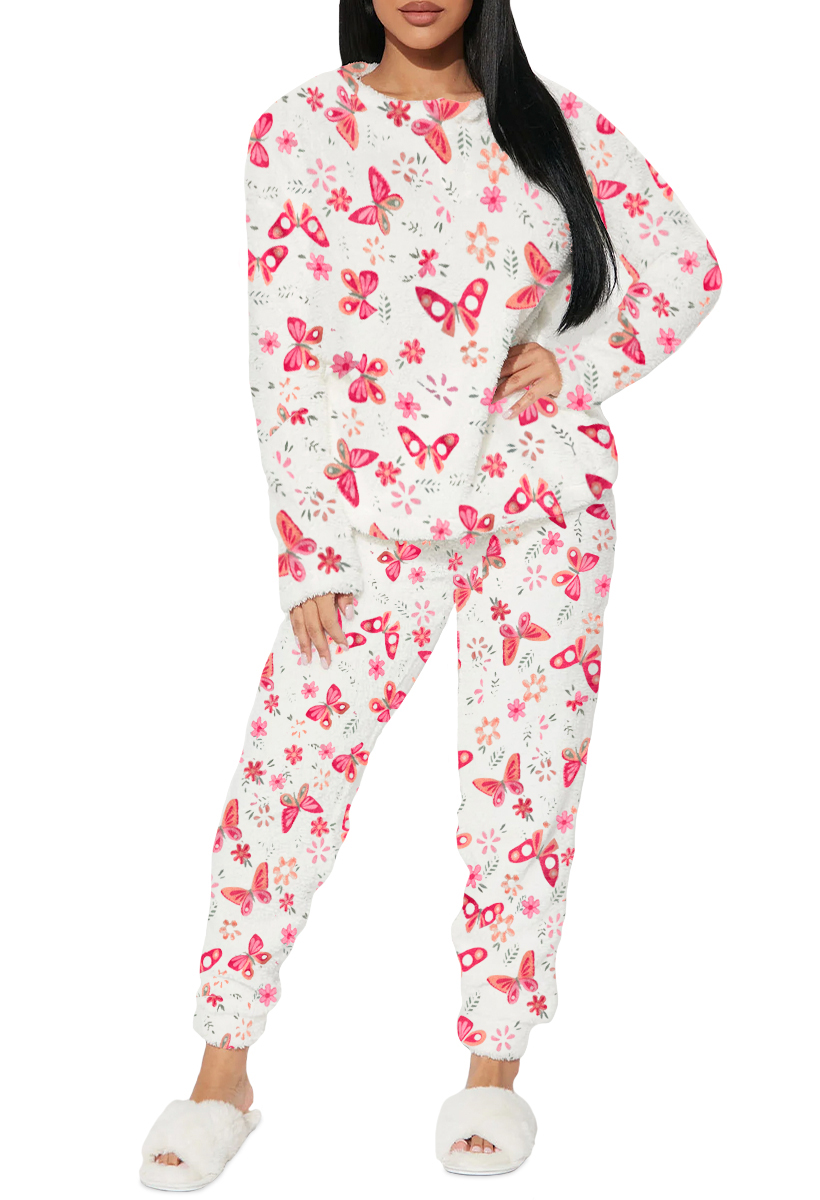 Foto 2 pulgar | Pijama Para Mujer Shendy Vendy Conjunto 2 Piezas Elegante Invierno Afelpado Rosa Claro Mariposa Chica