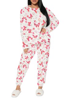Foto 1 | Pijama Para Mujer Shendy Vendy Conjunto 2 Piezas Elegante Invierno Afelpado Rosa Claro Mariposa Chica