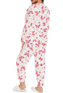 Foto 2 | Pijama Para Mujer Shendy Vendy Conjunto 2 Piezas Elegante Invierno Afelpado Rosa Claro Mariposa Chica