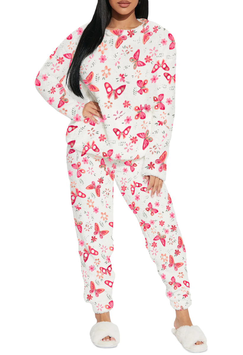 Foto 4 pulgar | Pijama Para Mujer Shendy Vendy Conjunto 2 Piezas Elegante Invierno Afelpado Rosa Claro Mariposa Chica