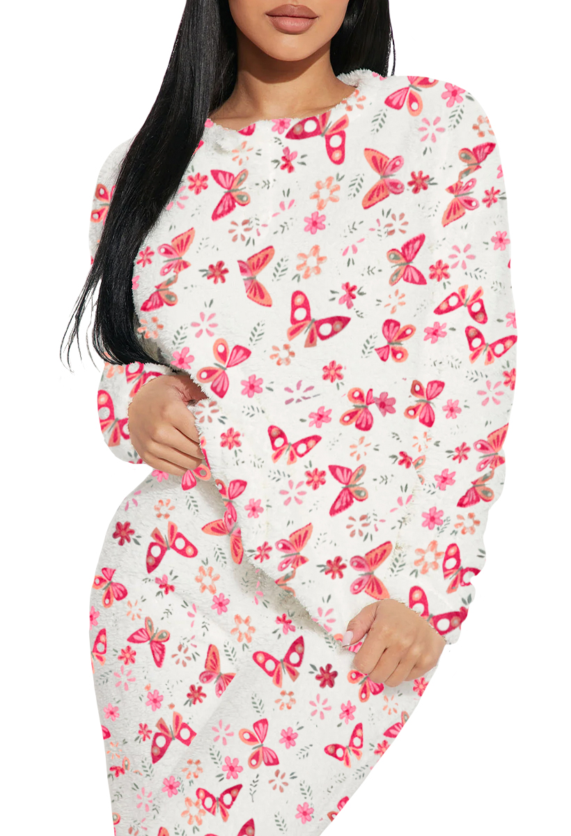 Foto 5 pulgar | Pijama Para Mujer Shendy Vendy Conjunto 2 Piezas Elegante Invierno Afelpado Rosa Claro Mariposa Chica