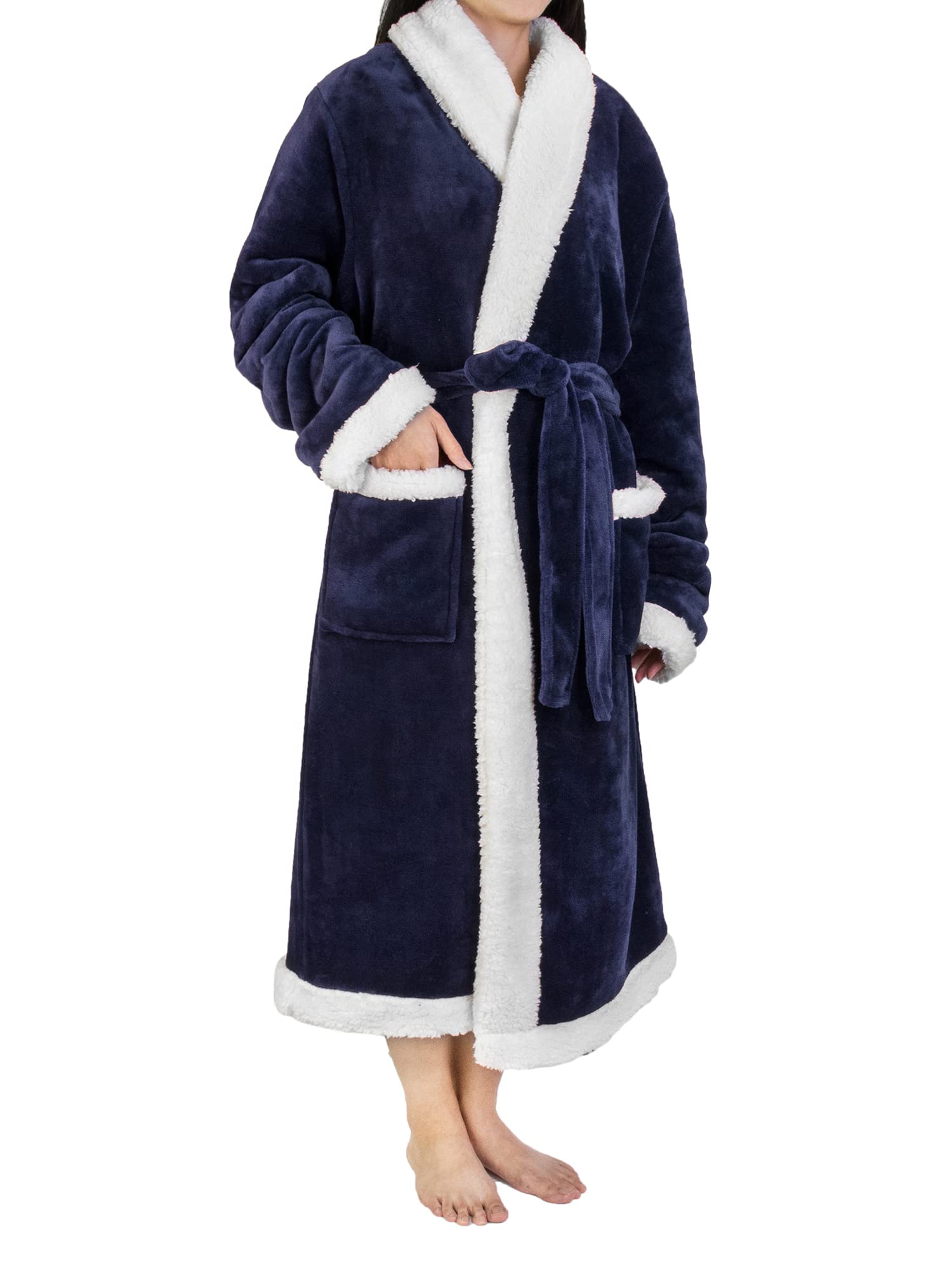 Foto 2 pulgar | Forro Polar Sherpa Robe Pavilia Premium Para Mujer Con Ribete Satinado, Color Azul Marino - Venta Internacional.