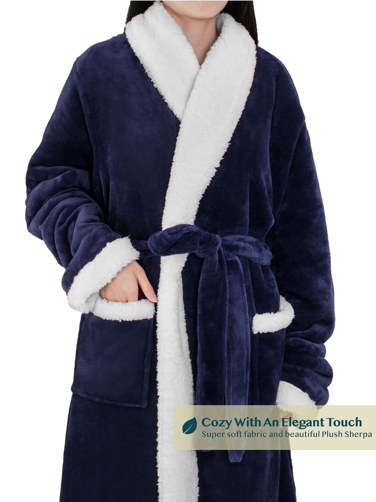 Foto 4 pulgar | Forro Polar Sherpa Robe Pavilia Premium Para Mujer Con Ribete Satinado, Color Azul Marino - Venta Internacional.
