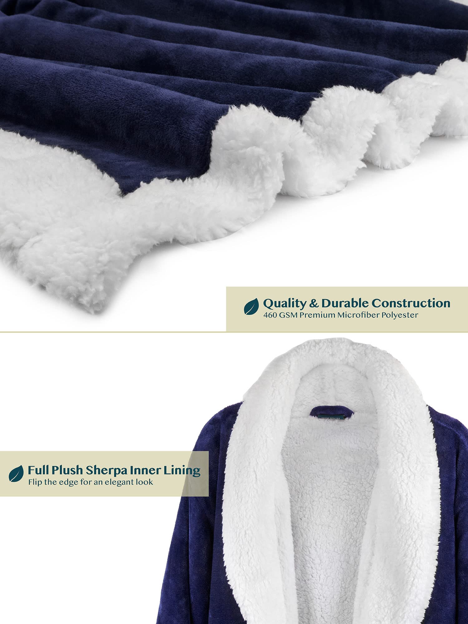 Foto 5 pulgar | Forro Polar Sherpa Robe Pavilia Premium Para Mujer Con Ribete Satinado, Color Azul Marino - Venta Internacional.