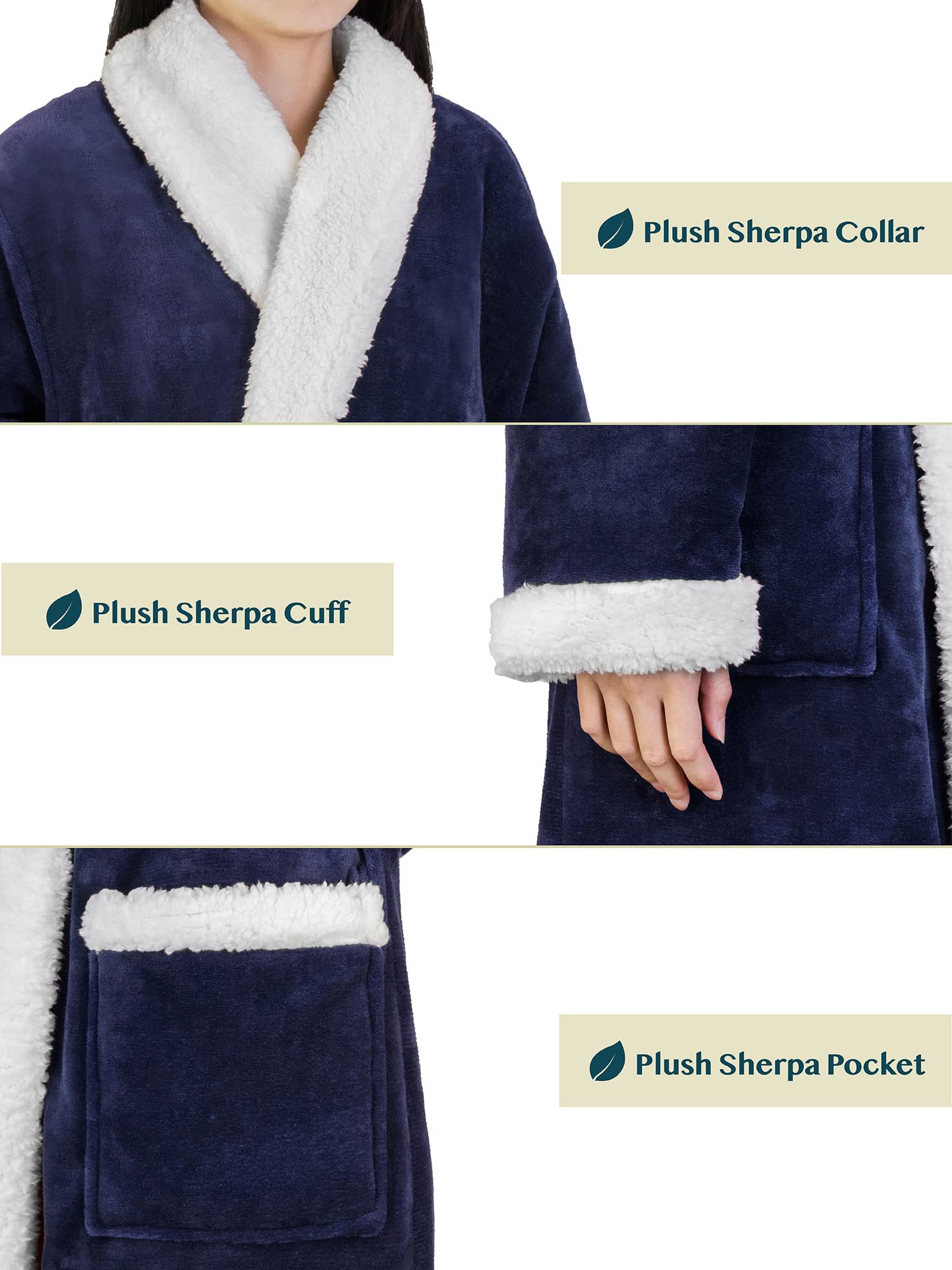 Foto 6 pulgar | Forro Polar Sherpa Robe Pavilia Premium Para Mujer Con Ribete Satinado, Color Azul Marino - Venta Internacional.