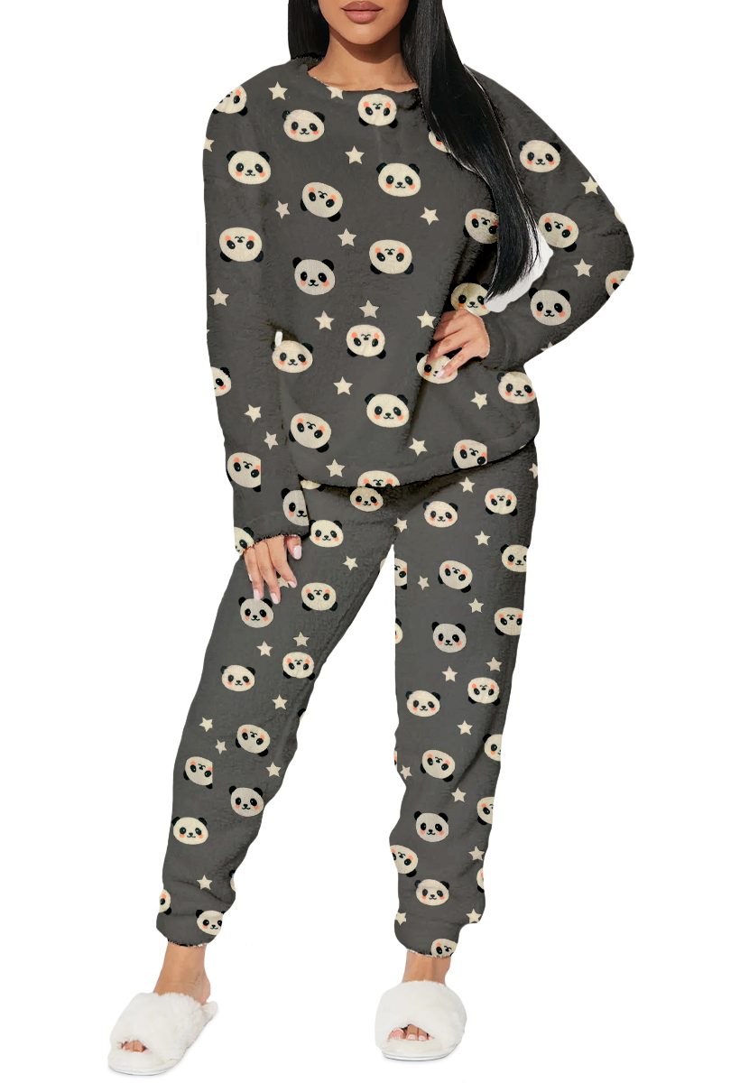 Foto 2 pulgar | Pijama Para Mujer Shendy Vendy Conjunto 2 Piezas Elegante Invierno Afelpado Gris Panda Chica