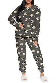 Foto 2 | Pijama Para Mujer Shendy Vendy Conjunto 2 Piezas Elegante Invierno Afelpado Gris Panda Chica