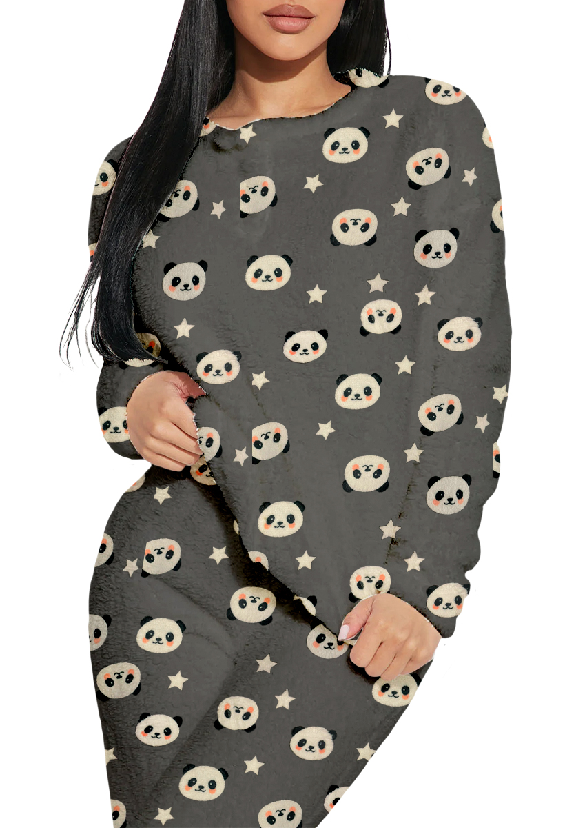 Foto 4 pulgar | Pijama Para Mujer Shendy Vendy Conjunto 2 Piezas Elegante Invierno Afelpado Gris Panda Chica
