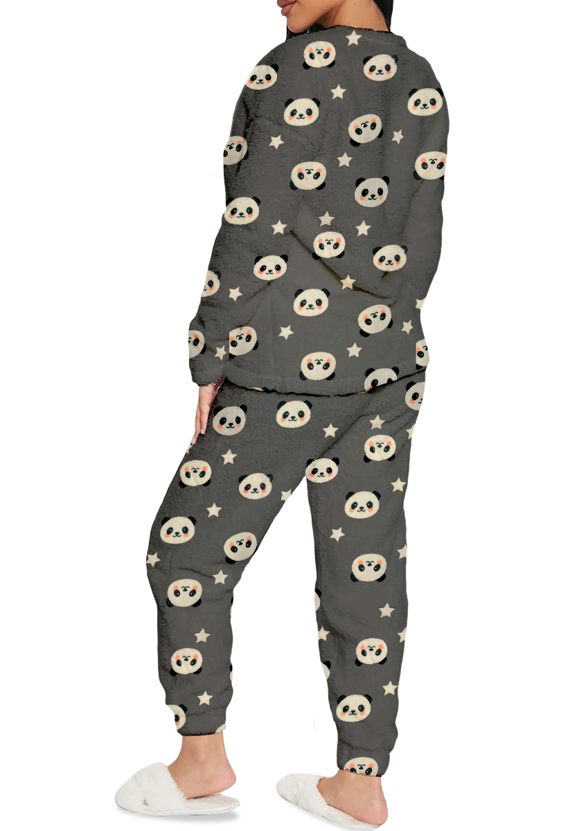 Foto 5 pulgar | Pijama Para Mujer Shendy Vendy Conjunto 2 Piezas Elegante Invierno Afelpado Gris Panda Chica