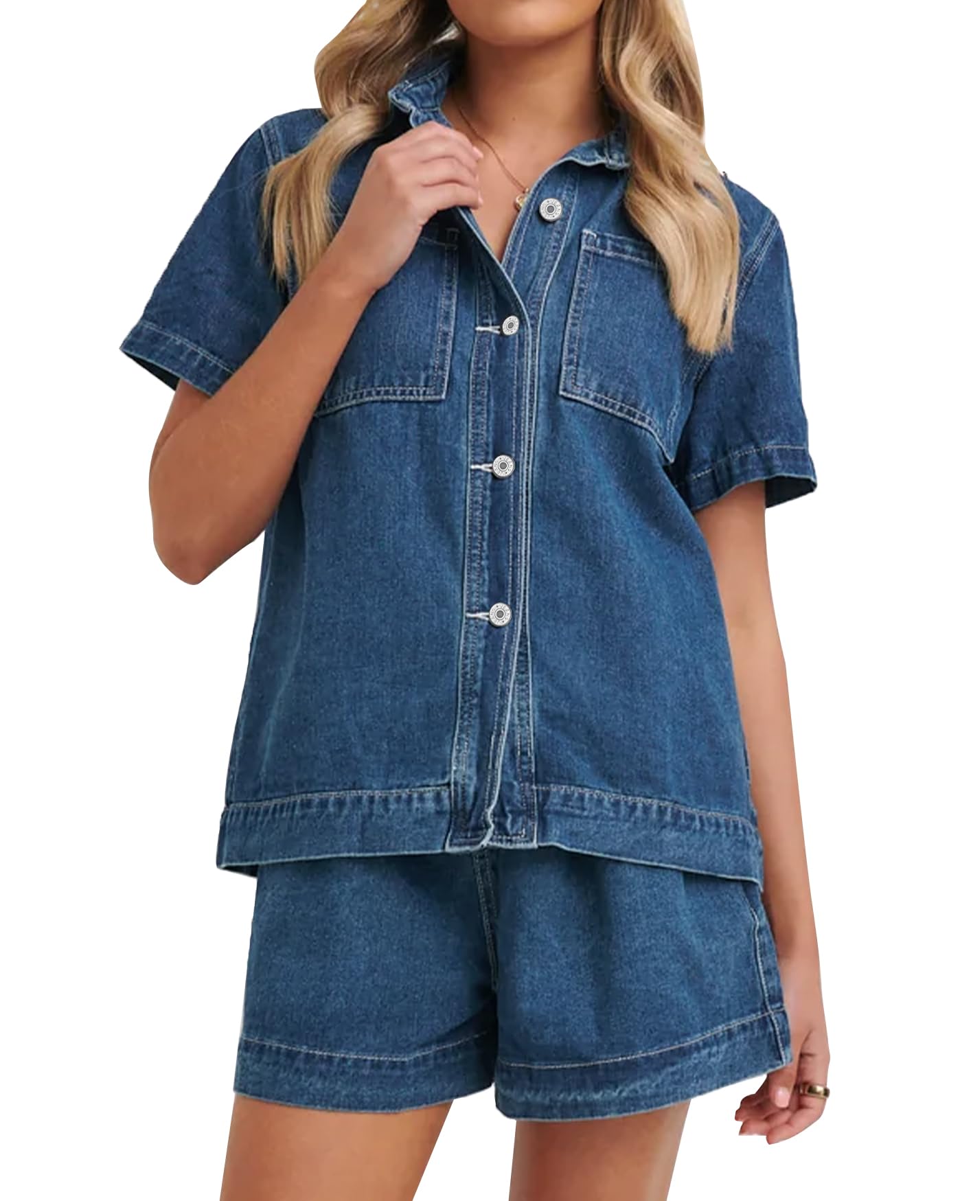Foto 2 pulgar | Conjunto De Pijama De Mezclilla Outfit Kedera De 2 Piezas Para Mujer - Venta Internacional.