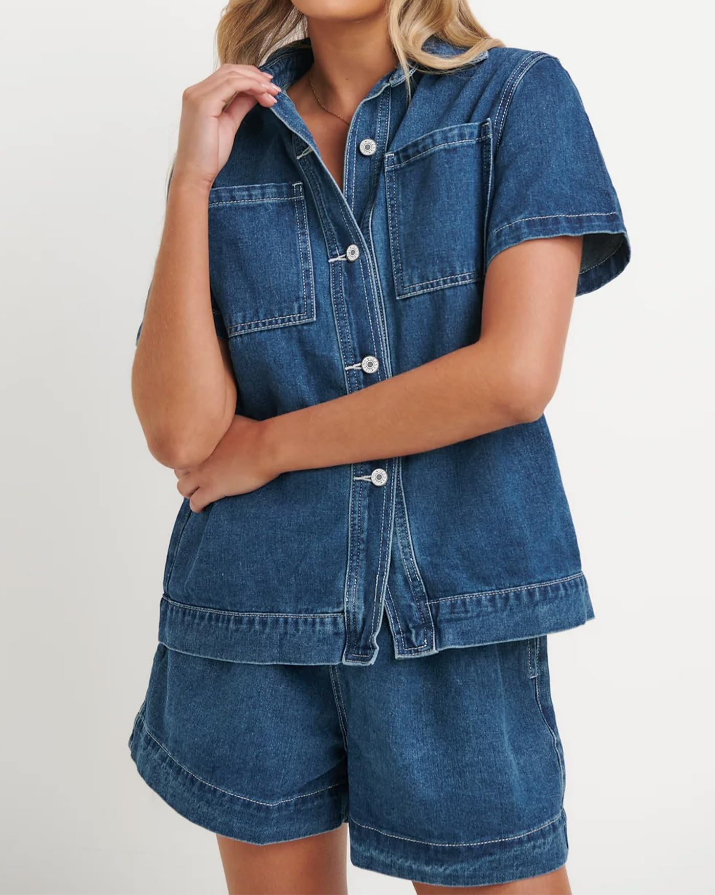 Foto 4 pulgar | Conjunto De Pijama De Mezclilla Outfit Kedera De 2 Piezas Para Mujer - Venta Internacional.