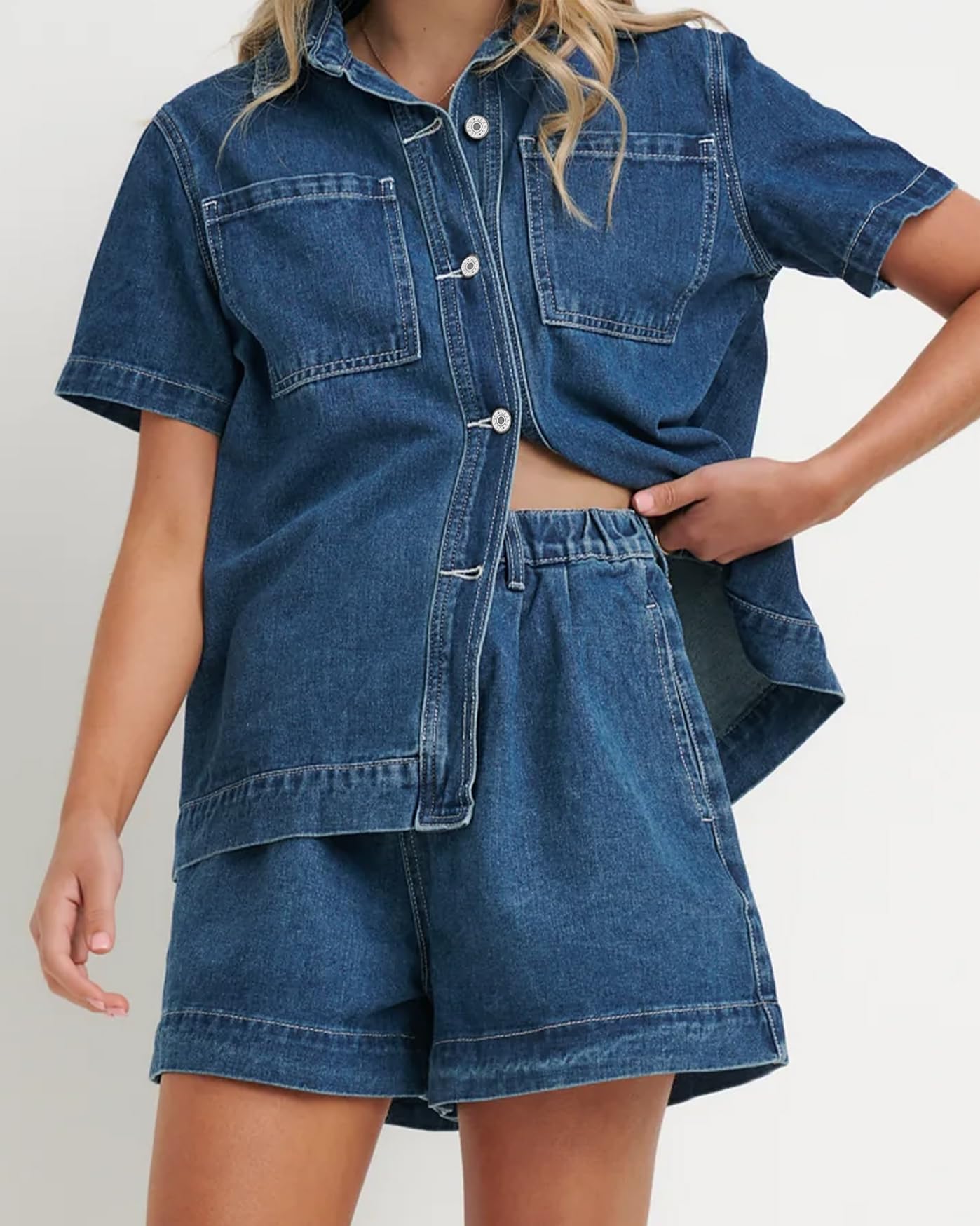 Foto 6 pulgar | Conjunto De Pijama De Mezclilla Outfit Kedera De 2 Piezas Para Mujer - Venta Internacional.