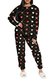 Foto 1 | Pijama Para Mujer Shendy Vendy Conjunto 2 Piezas Elegante Invierno Afelpado Negro Corazon Mediano