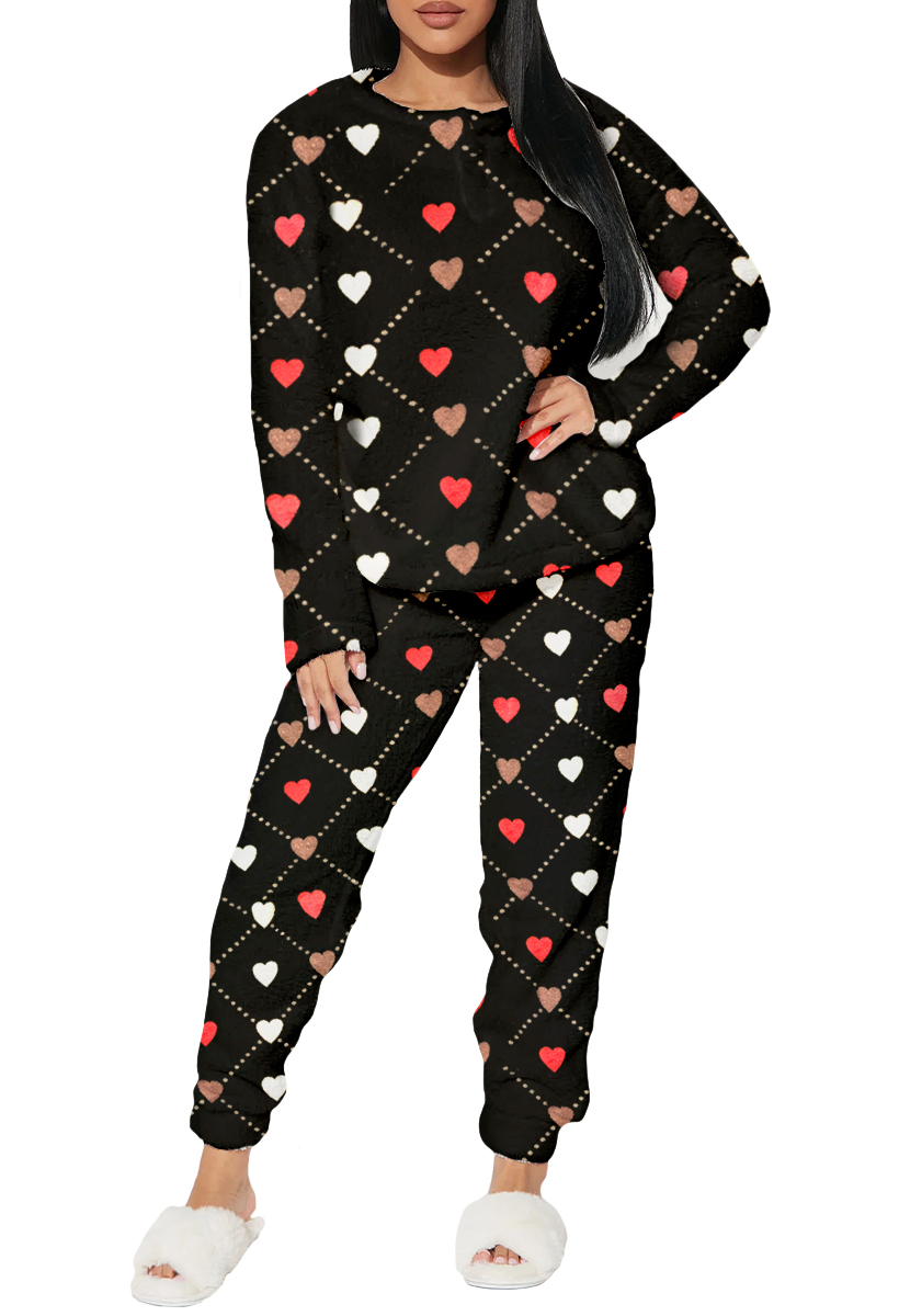Foto 3 pulgar | Pijama Para Mujer Shendy Vendy Conjunto 2 Piezas Elegante Invierno Afelpado Negro Corazon Mediano