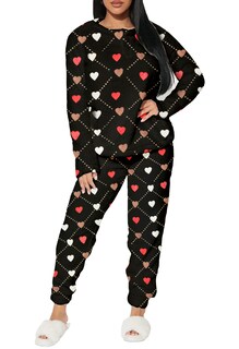 Foto 2 | Pijama Para Mujer Shendy Vendy Conjunto 2 Piezas Elegante Invierno Afelpado Negro Corazon Mediano