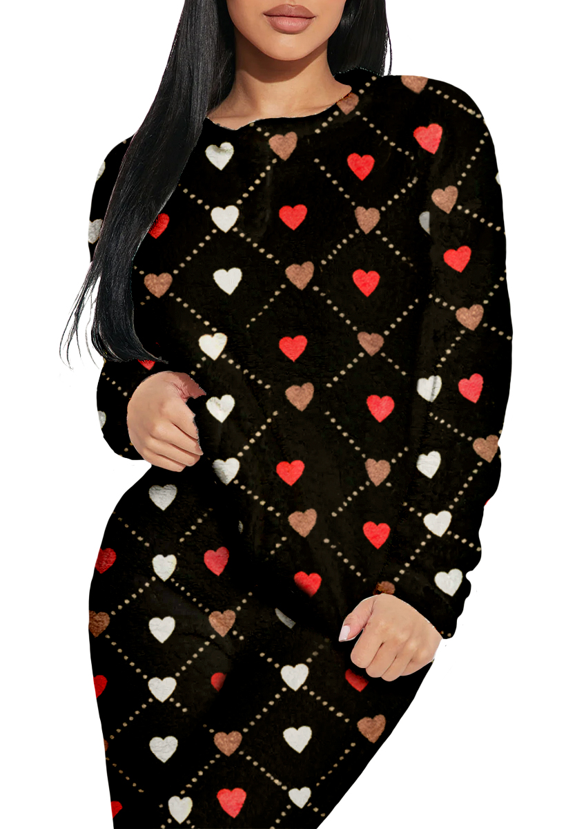 Foto 4 pulgar | Pijama Para Mujer Shendy Vendy Conjunto 2 Piezas Elegante Invierno Afelpado Negro Corazon Mediano