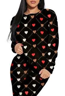 Foto 3 | Pijama Para Mujer Shendy Vendy Conjunto 2 Piezas Elegante Invierno Afelpado Negro Corazon Mediano