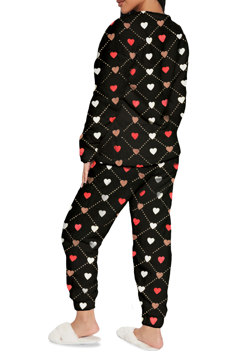 Foto 5 pulgar | Pijama Para Mujer Shendy Vendy Conjunto 2 Piezas Elegante Invierno Afelpado Negro Corazon Mediano